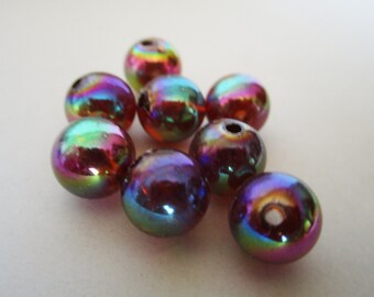 10mm Round Transparent Brown AB Acrylic Beads 50pc