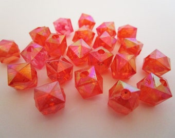 9mm Faceted Cube Transparent Coral AB Acrylic Beads 35pc