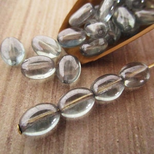 8x6mm Flat Oval Lumi Blue Czech Beads Pressed Glass 25pc