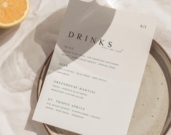 Elegant Wedding Drink Menu Template • Modern Minimalist Bar Sign • Editable Canva Digital Download -KA10