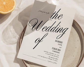 Classic Old Money Wedding Invitation • Elegant Black & White Minimalist Suite • Editable Canva Template -BO10
