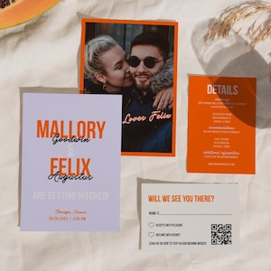 Bold Wedding Invitation Suite Template Colorful Retro Handwritten Wedding Invite, Vintage Wedding Invite, Bold Whimsical Wedding Suite -MA20