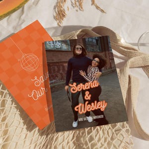 Disco geruit bruiloft bewaar deze datum-sjabloon, retro kleurrijke vintage heldere gedurfde grillige briefpapier, afdrukbare digitale bewerkbare - SE10