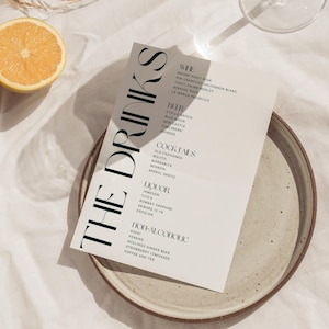 Old Money Wedding Bar Menu Template, Elegant Wedding Drink Menu Template, Chic French Vintage Digital Download -WA10