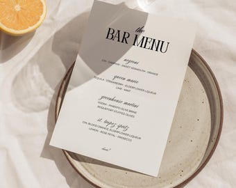 Old Money Bar Menu Sign Template Elegant Bar Menu Sign Retro Wedding Bar Menu Vintage Inspired Modern Drinks Editable Printable -BO10