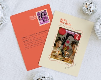 Retro Photo Save the Date Template, Bold Colorful Design (Digital Download)