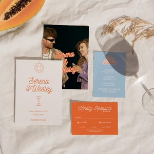 Disco karierte Hochzeitseinladungsvorlage, Retro bunte Vintage helle Bold skurrile Briefpapier Einladung, printable digitaler Download