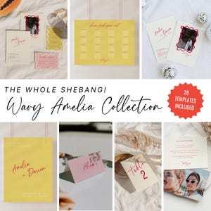 Whimsical Wedding Reception Bundle Modern Minimalist Reception Sign Template Package Retro Wedding Table Signage Editable Stationery -AM10