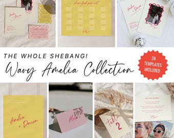 Whimsical Wedding Reception Bundle Modern Minimalist Reception Sign Template Package Retro Wedding Table Signage Editable Stationery -AM10