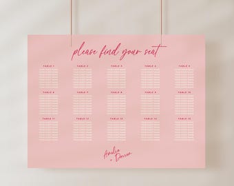Retro Hochzeit Sitzplan Vorlage, Buntes, mutiges Design (Digitaler Download) -AM10