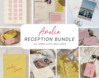 Whimsical Wavy Wedding Reception Bundle – Editable Canva Templates (Digital Download) -AM10