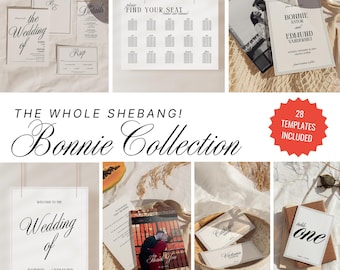 Wedding Invitation Bundle, Classic Old Money Wedding Invitation Suite Bundle, Elegant Black and White Invitation Suite, Editable Canva -BO10