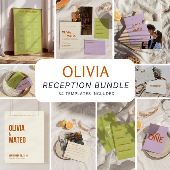 Colorful Wedding Reception Bundle • Modern Minimalist Retro Signage Package • Editable Canva Templates -OL10