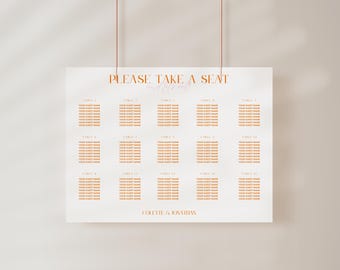 Modern Retro Wedding Seating Chart Template, Editable Digital Stationery -CO10
