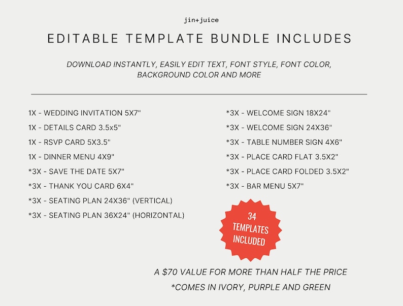 Colorful Wedding Reception Bundle • Modern Minimalist Retro Signage Package • Editable Canva Templates -OL10 image 4