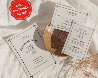 Handwritten Wedding Invitation Suite Template, Whimsical Doodle Design (Digital Download) -MA10