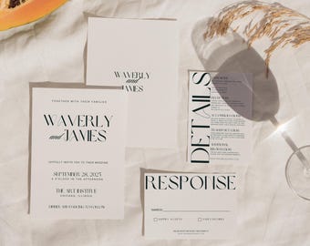 Modern Minimalist Wedding Invitation Suite – Elegant Black & White (Digital Download) -WA10