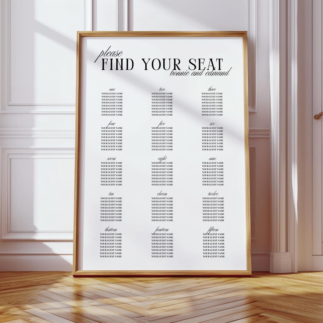 Elegant Wedding Seating Chart Template, Retro Vintage Design (digital