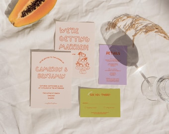 Retro Wedding Invitation Suite • Quirky Illustrated Design (Digital Download) -CA10
