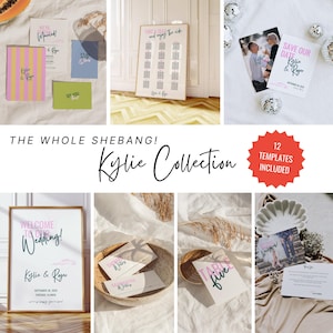 Whimsical Wedding Reception Bundle Modern Minimalist Reception Sign Template Package Retro Funky Wedding Editable Stationery Bundle -KY10