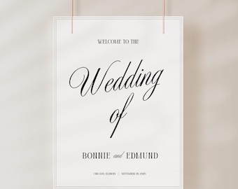Elegant Wedding Welcome Sign Template • Black & White Design (Canva Digital Download) -BO10
