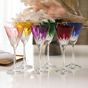 Elegant Vintage Crystal Wine Glass Set: Hand-Decorated Colorful Goblets for Weddings and Home Bars