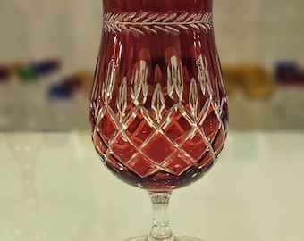 Vintage Hand-Decorated Crystal Goblet Set: 6 Colorful Wine Glasses, Elegant Cut Glass Tableware