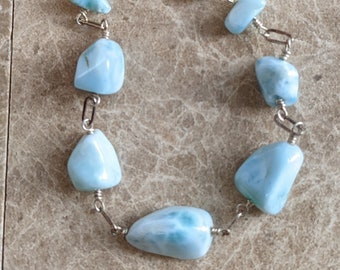 Gem Bracelet #1 in Tumbled Larimar and Sterling