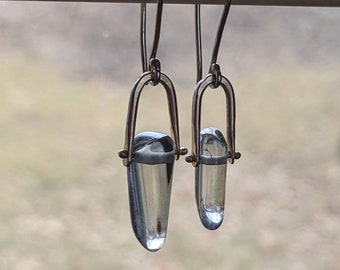 Smoky Quartz Wand Stirrup Sterling Earrings