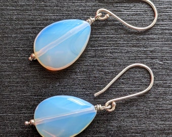 Luster Earrings in Sterling Silver and Opalite Glass