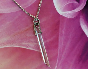 Quartz Wand Stirrup Sterling Silver Necklace