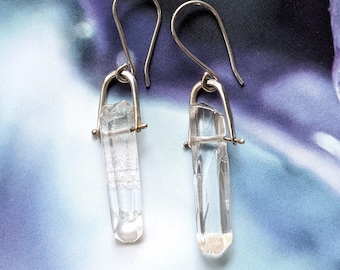 Quartz Wand Stirrup Sterling Earrings