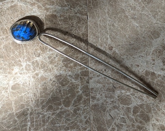 Jeweled Hairpin in Sterling Silver, Labradorite