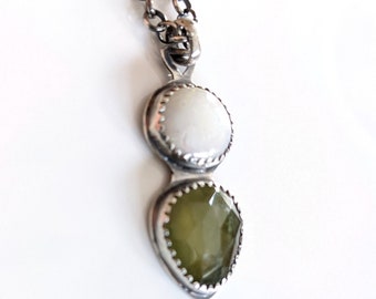 Amulet Necklace in Opal, Green Sapphire, and Sterling Silver