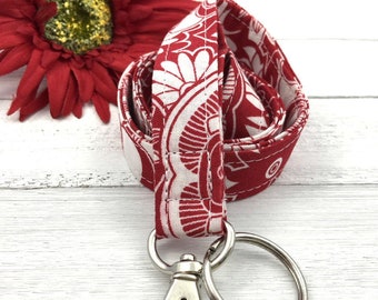 Floral Lanyard, Fabric Lanyard, Lanyard Necklace, Red Lanyard, Cruise Lanyard, End of Year Gift, Lanyard Teacher, Lanyard Badge, Work Life