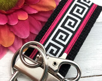 Mini Keychain FOB | Mini Key Fob | Keychain for Women | Purse Mini Keychain | Backpack Keychain |  Gift for her | Greek Key Ribbon Key fob