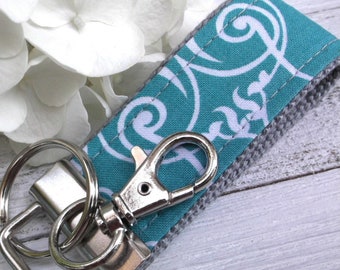 Mini Keyfob FOB Keychain for Women Ideal as a Purse Keychain or Backpack Keychain, Ideal Small Bridesmaid Gift, Teal Floral