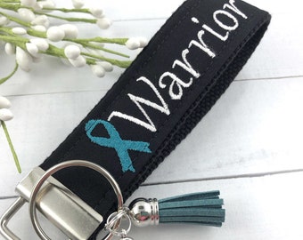 Cancer Warrior Embroidered Keychain Key Fob Tassel Charm