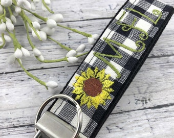 Sunflower Keychain | Monogrammed Keychain | Initials Keychain | Initial Keychain | Embroidered Keychain | Buffalo Plaid