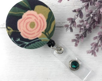 Rifle Paper Co Rosa Badge Reel | Floral Name Tag Holder | Retractable Badge Reel | ID Holder | Badge Holder | Nurse Badge Reel