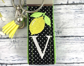 Lemon Initial Keychain, Stress Relief Gift, Polka Dots, Lemons, Popular Right Now, Cheer up Gift, Goodbye Friend Gift, Girls Weekend Gift