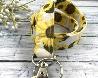 Sunflower Lanyard | Fabric Lanyard | Badge ID Holder | Name Tag Lanyard | Keychain | Lanyard for Keys | Floral Lanyard | Sunflowers