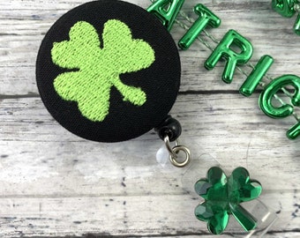 Handmade Badge Reel, Four Leaf Clover, St. Patrick's Day, RN Badge Reel, Nurse Badge Reel, Medical Student Gift, Popular Right Now