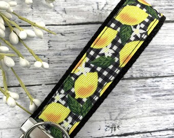 Handmade Lemon Keychain, Ribbon Keychain, Popular Right Now, Keyfob Wristlet, Soul Sister Gift, Get Well Gift, Moving Away Gift, Lemons