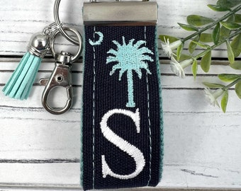 Palmetto Tree and Crescent Moon Keychain, South Carolina Gifts, Customizable Keychain, Initial Keychain, Luggage Tag, Retirement Gifts