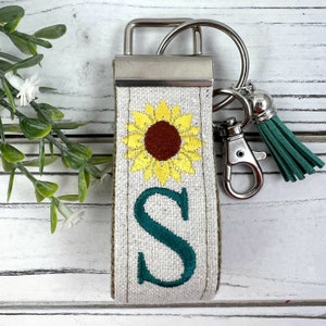 Handmade Sunflower Keychain, Sunflowers, Customizable Keychain, Personalized Initial Keychain, Luggage Tag, Moving Away Gift, Step Mom Gift