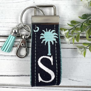 Palmetto Tree and Crescent Moon Keychain, South Carolina Gifts, Customizable Keychain, Initial Keychain, Luggage Tag, Retirement Gifts
