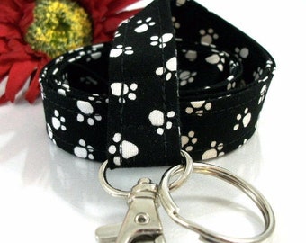 Paw Prints Fabric Lanyard ID Badge Holder