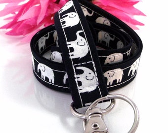 Black And White Elephant Lanyard