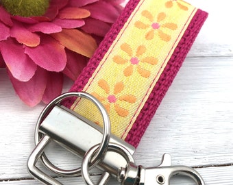 Mini Keychain FOB | Mini Key Fob | Keychain for Women | Purse Mini Keychain | Backpack Keychain | Gift for her | Floral Keychain | Yellow